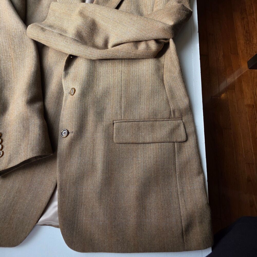 Vintage Lauren Ralph Lauren Blazer 100% Wool Herringbone Sport Coat Brown 46R - Picture 16 of 16